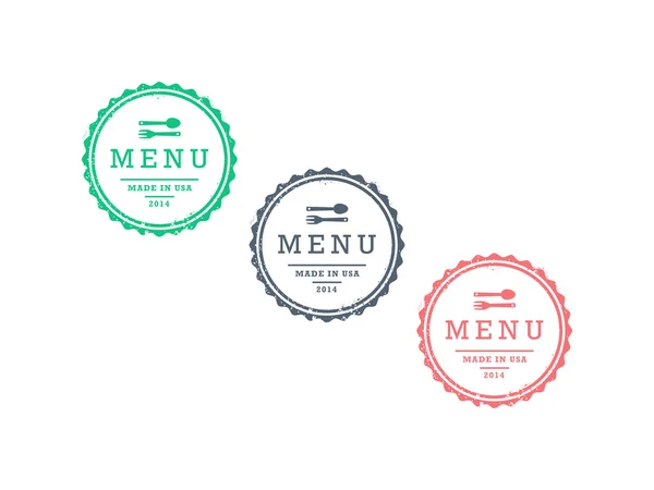 Modèle graphique vectoriel de badge de menu de restaurant de style hipster géométrique coloré isolé sur fond blanc — Image vectorielle