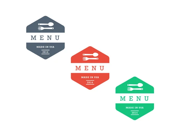 Modèle graphique vectoriel de badge de menu de restaurant de style hipster géométrique coloré isolé sur fond blanc — Image vectorielle