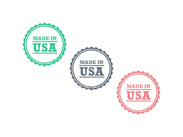 Made in USA american product grunge retro vintage hipster style badge seal sign vector graphic template illustration isolated on white background — Stock Vector