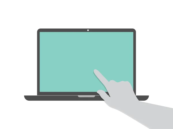 Hand pointing at laptop — Stock Vector