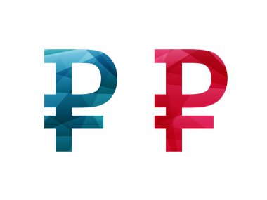 Renkli parlak geometrik para birimi işareti simgesi rozet afiş. Vektör grafik illüstrasyon şablonu. Beyaz arka plan üzerinde izole.