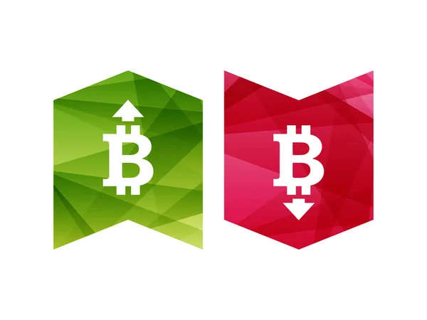 Buntes Währungssymbol rauf und runter auf grün-rotem Banner. Vektorgrafische Illustrationsvorlage. isoliert auf weißem Hintergrund. — Stockvektor