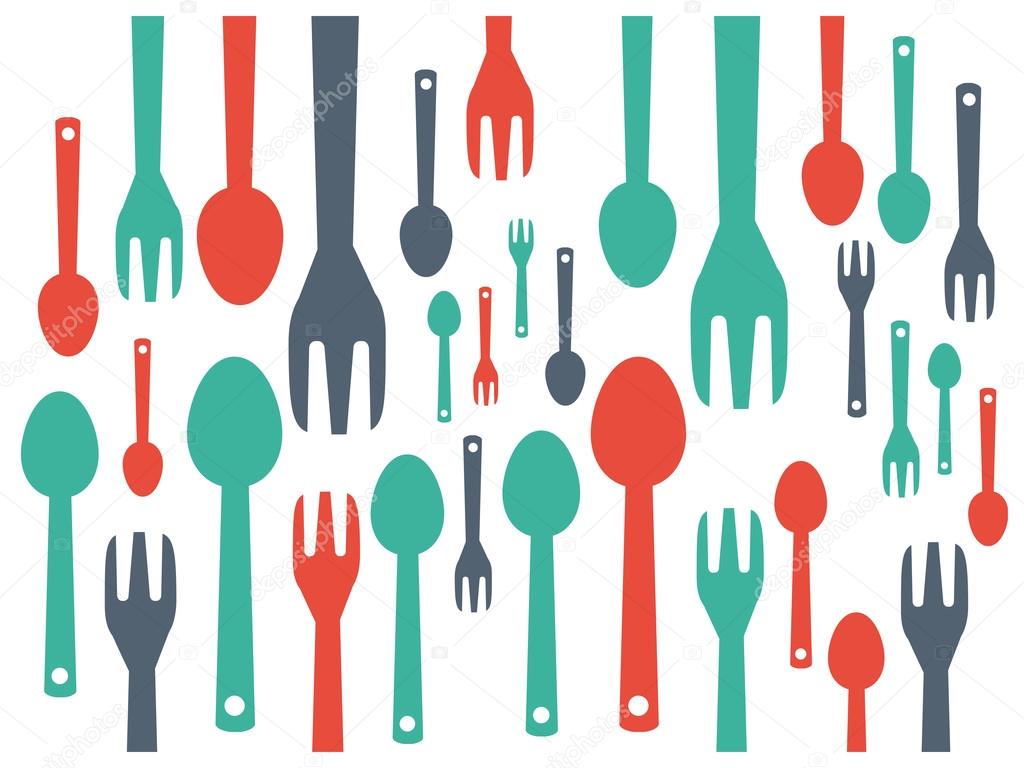 Colorful cutlery spoon and fork contemporary pattern. Vector illustration graphic template.
