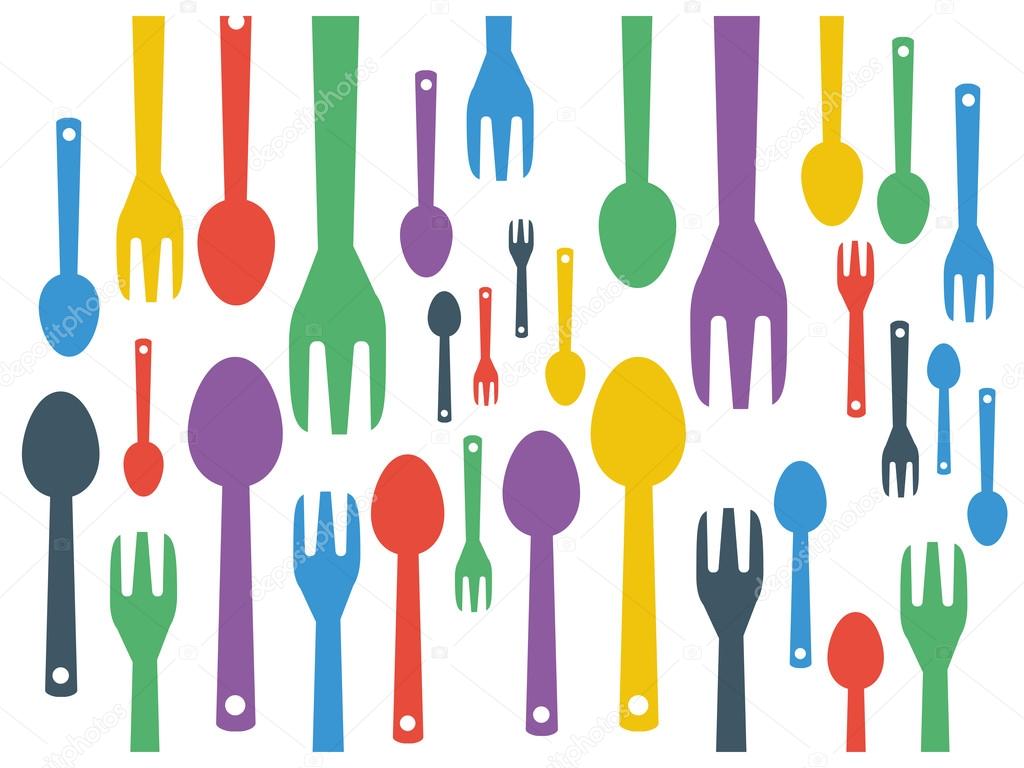 Colorful cutlery spoon and fork contemporary pattern. Vector illustration graphic template.