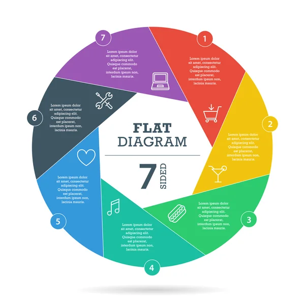 Modello di diagramma dell'otturatore piatto per la presentazione aziendale con aree di testo e icone. Grafica infografica vettoriale . — Vettoriale Stock