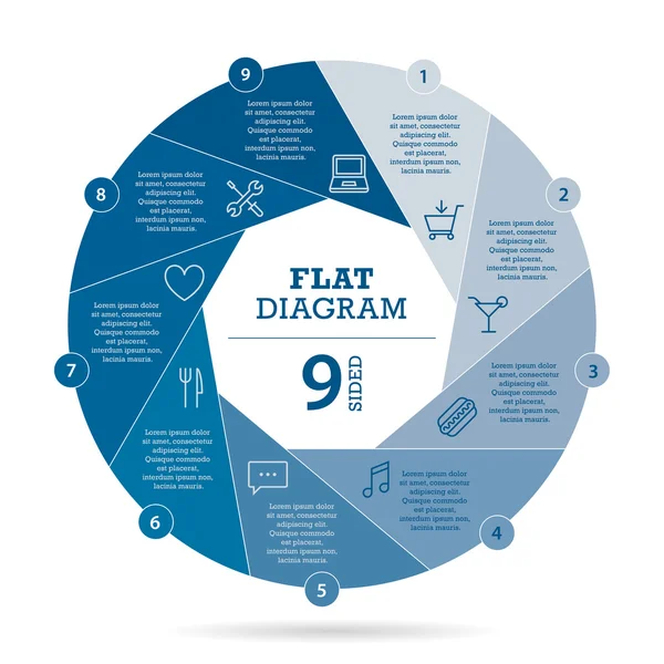 Düz çekim diyagramı şablonu metin alanları ve simgeleri olan iş tanıtımı için. Vektör Infographic grafik tasarım. — Stok Vektör