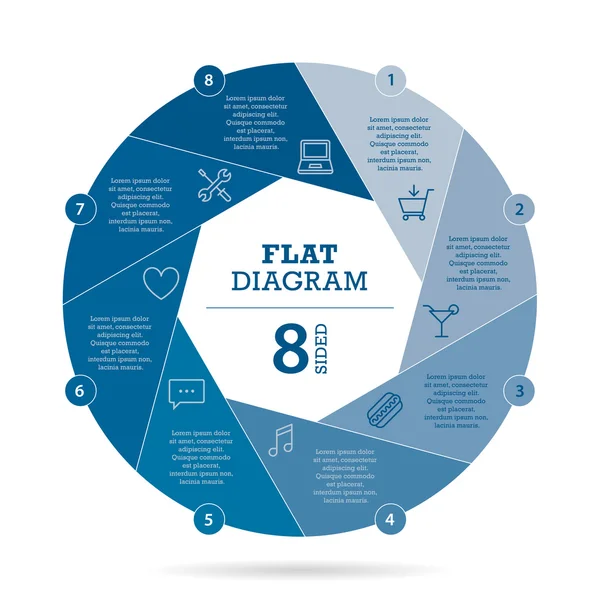 Modelo de diagrama de obturador plano para sua apresentação de negócios com áreas de texto e ícones. Design gráfico do infográfico vetorial . — Vetor de Stock