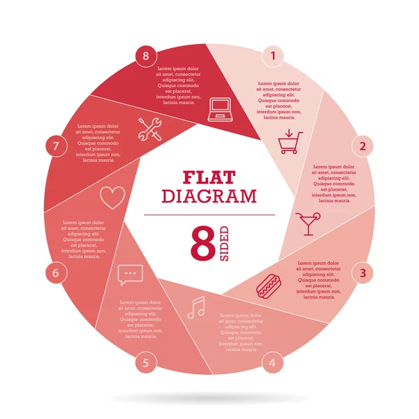 Modello di diagramma dell'otturatore piatto per la presentazione aziendale con aree di testo e icone. Grafica infografica vettoriale . — Vettoriale Stock