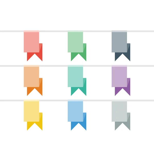 Kleurrijke feestelijke spectrum geometrische vlaggen. Platte ontwerp. Vector grafische sjabloon. — Stockvector