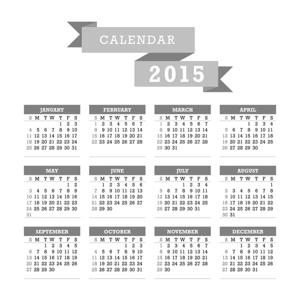 Colorful 2015 Calendar. Week starts with sunday. Vector graphic template. — Stock Vector