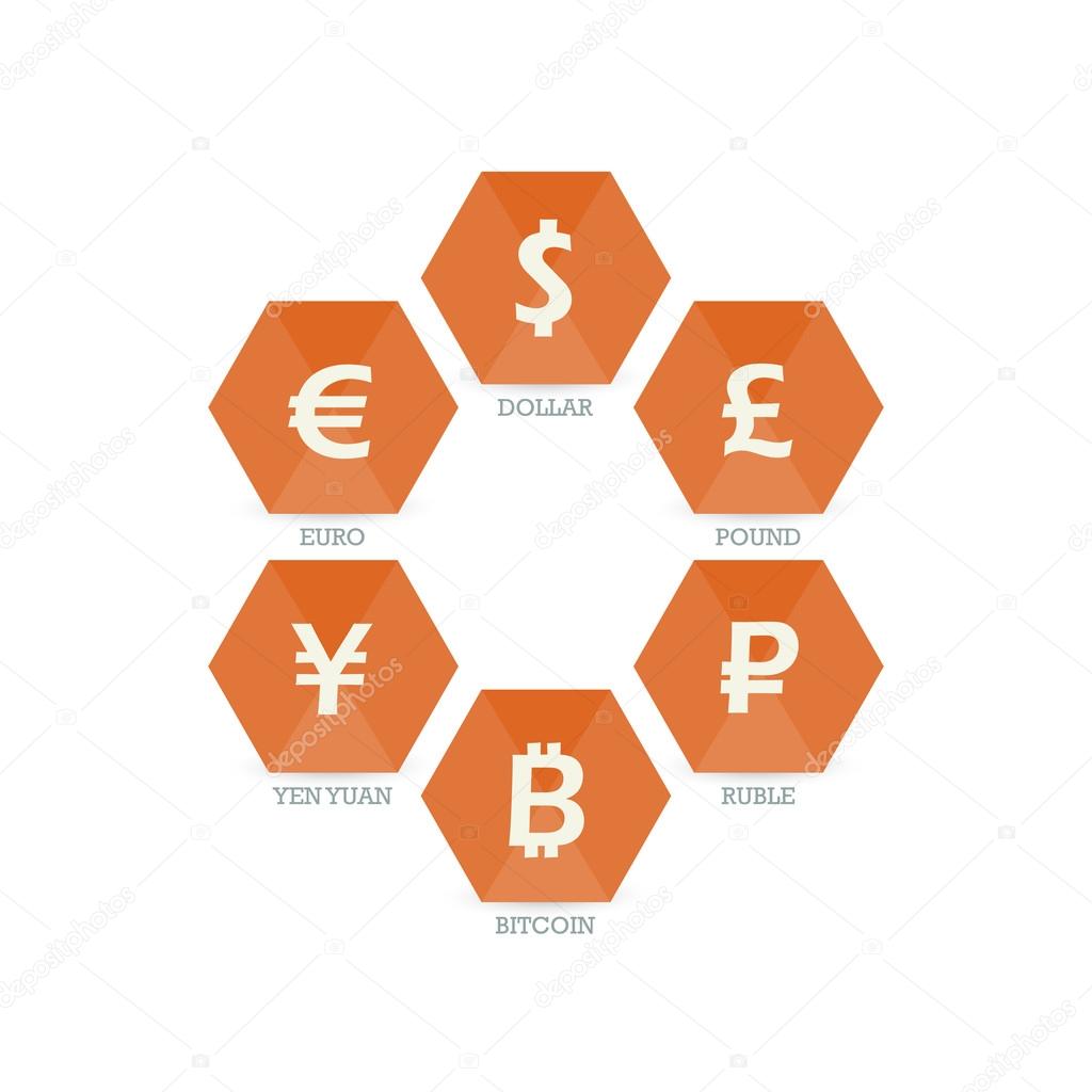 欧元美元日元人民币比特币卢布英镑主流货币符号上摇滚圈标志。孤立在白色背景上的矢量图图形模板. 图库矢量图©iterum 67418787
