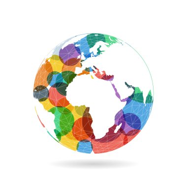 Geometrik soyut dünya küre konsept illüstrasyon. Işık beyaz arka plan üzerinde izole vektör grafik şablonu.