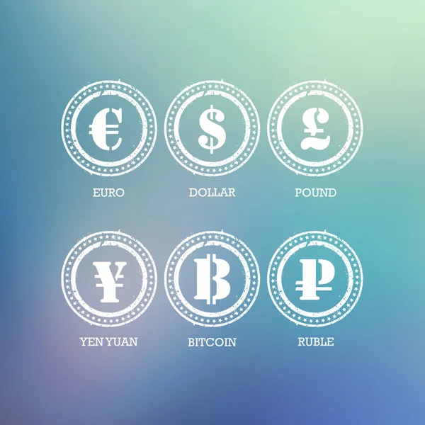 Valuta symbolen op wazig blauw — Stockvector
