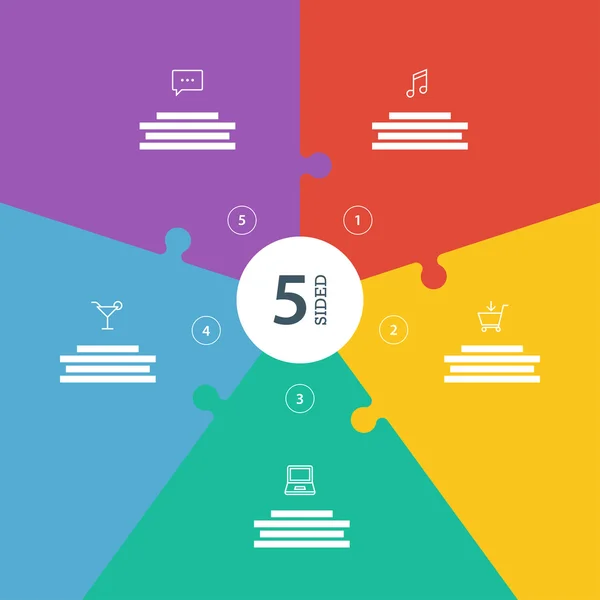 Cuadro infográfico de presentación de rompecabezas de color de espectro arcoiris plano numerado con campo de texto explicativo aislado sobre fondo blanco. plantilla gráfica vectorial . — Vector de stock