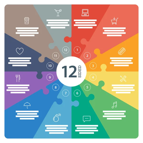 Číslovány plochý duhové spektrum barevných puzzle prezentace infographic graf s vysvětlujícím textem pole izolovaných na bílém pozadí. Vektorové grafiky šablona. — Stockový vektor