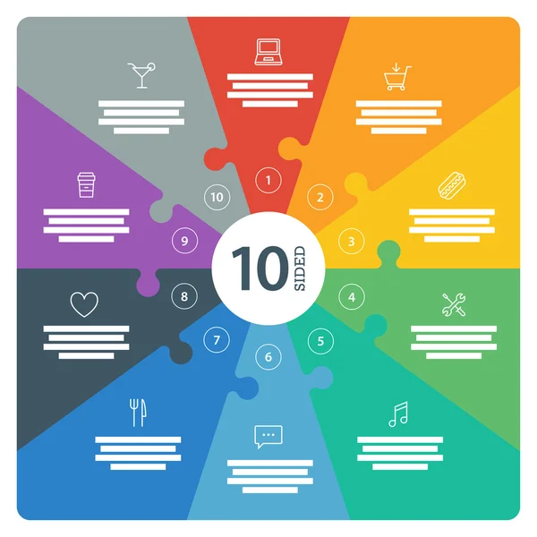 Cuadro infográfico de presentación de rompecabezas de color de espectro arcoiris plano numerado con campo de texto explicativo aislado sobre fondo blanco. plantilla gráfica vectorial . — Vector de stock