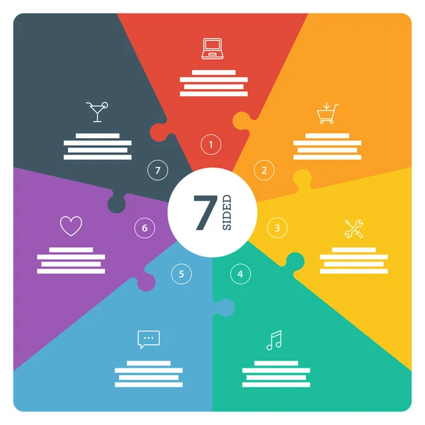 Cuadro infográfico de presentación de rompecabezas de color de espectro arcoiris plano numerado con campo de texto explicativo aislado sobre fondo blanco. plantilla gráfica vectorial . — Vector de stock