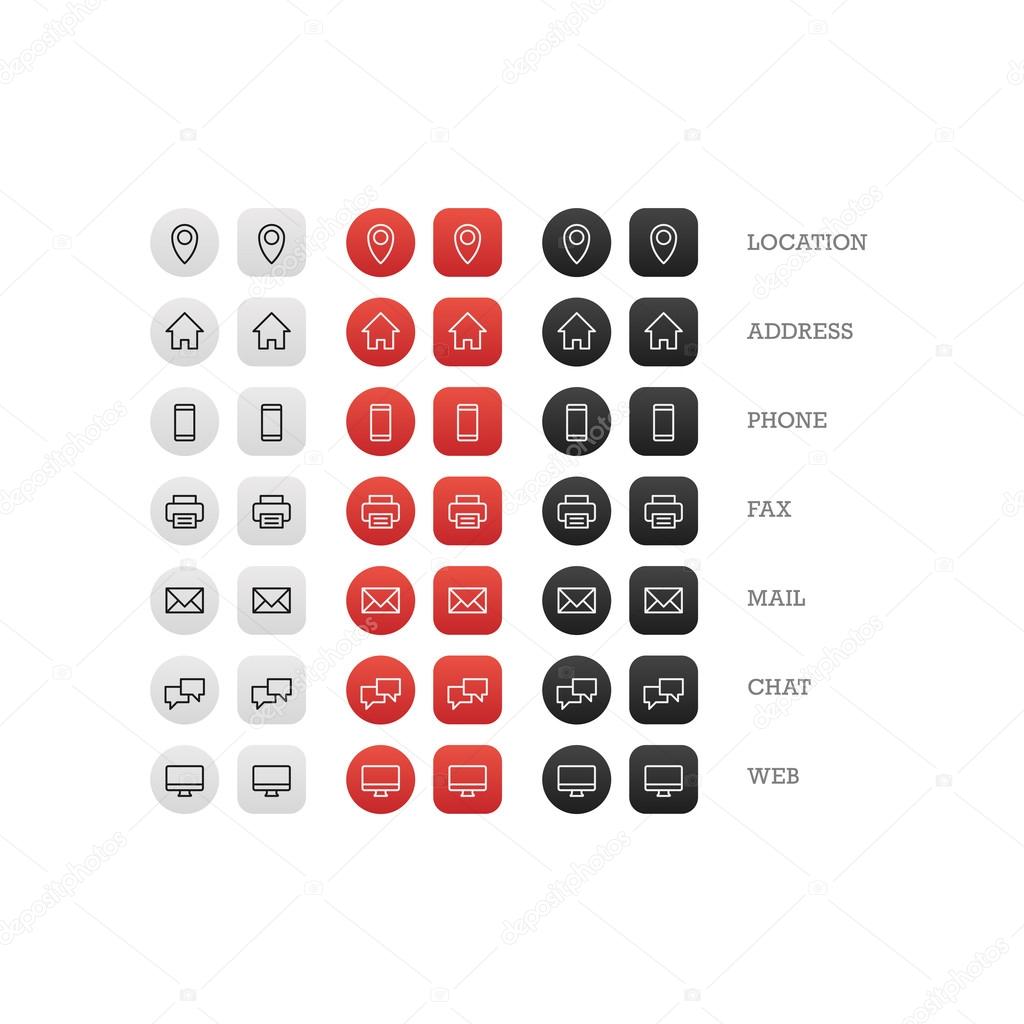 Flat multipurpose business card icon set of web icons for business, finance and communication. Vector graphic template.