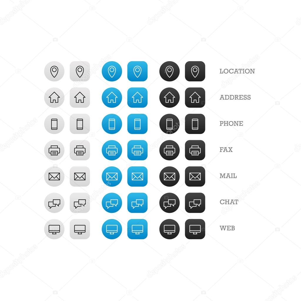 Flat multipurpose business card icon set of web icons for business, finance and communication. Vector graphic template.