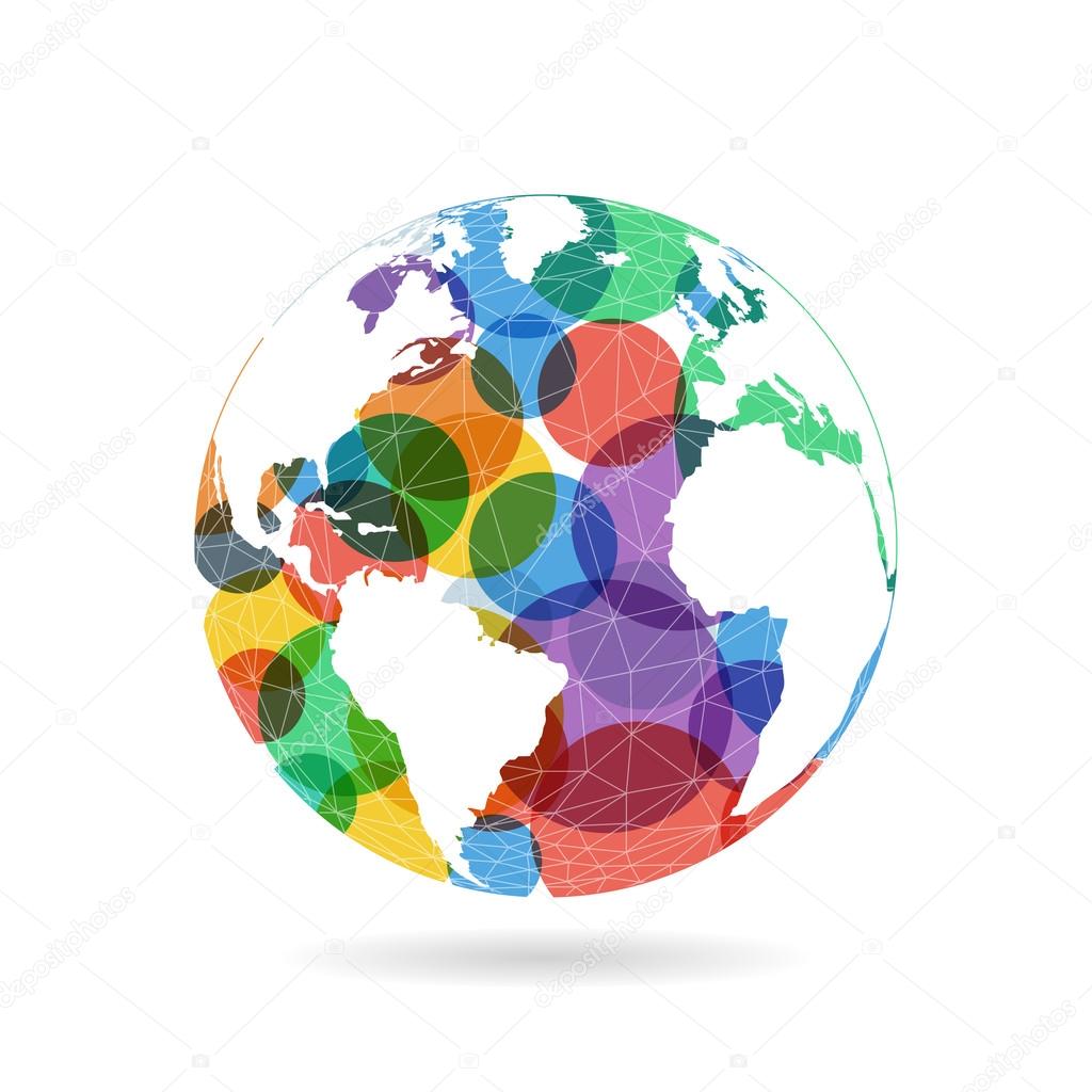 Geometric abstract earth globe sphere concept illustration. Vector graphic template isolated on light white background.
