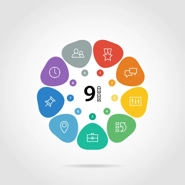 Flat flower shaped abstract presentation infographic chart. Numbered with icons. — ストックベクタ