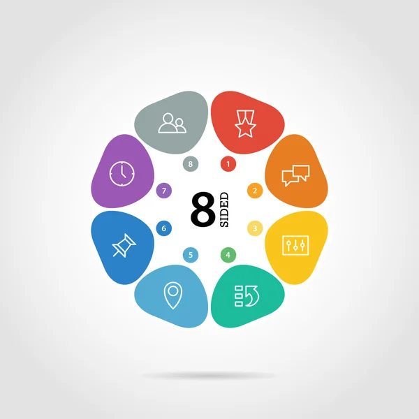 Flat flower shaped abstract presentation infographic chart. Numbered with icons. — ストックベクタ