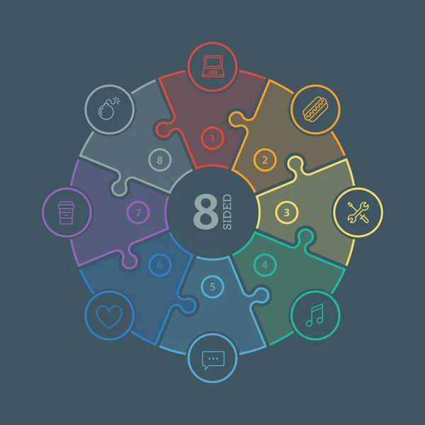 Numaralı düz gökkuşağı spektrum renkli bulmaca sunu Infographic grafik simgelerle koyu arka plan üzerinde izole