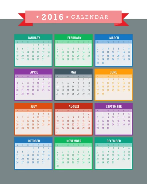 Colorful 2016 Calendar — Stock Vector