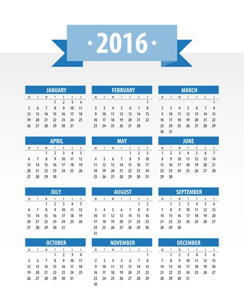 Calendário 2016 colorido — Vetor de Stock