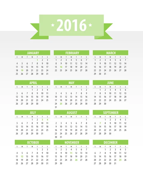 Bunter Kalender 2016 — Stockvektor