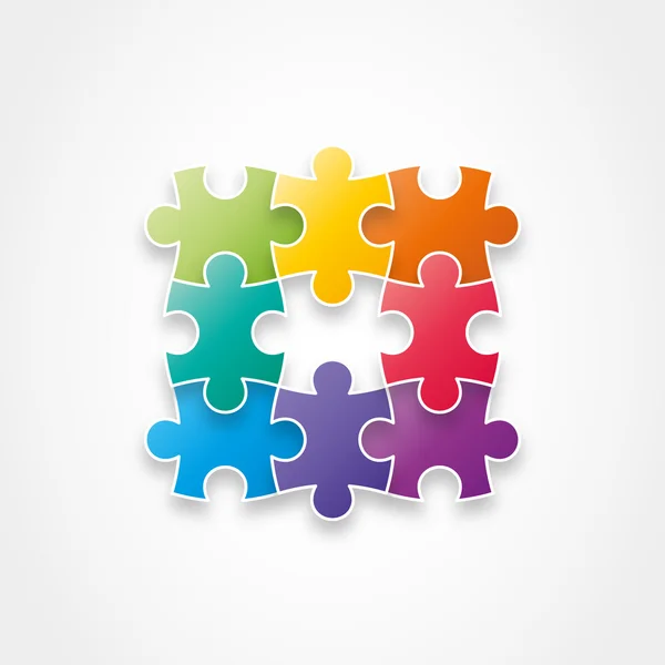 Puzzle pieces forming a square. — Stockový vektor