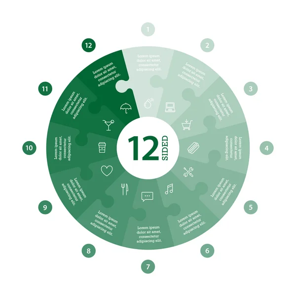 Flache einfarbige Puzzle-Präsentation Infografik — Stockvektor