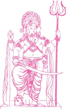 Hindu Tanrısı Ganesha 'nın ya da Ganpati Yaratıcı Ana Hattı Düzenlenebilir Vektör İllüzyonu' nun çizimi ya da çizimi