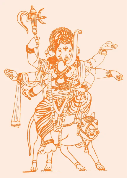 Рисунок Эскиз Индуистского Бога Ганеша Ганпати Креативный Контур Редактируемая Векторная — стоковый вектор