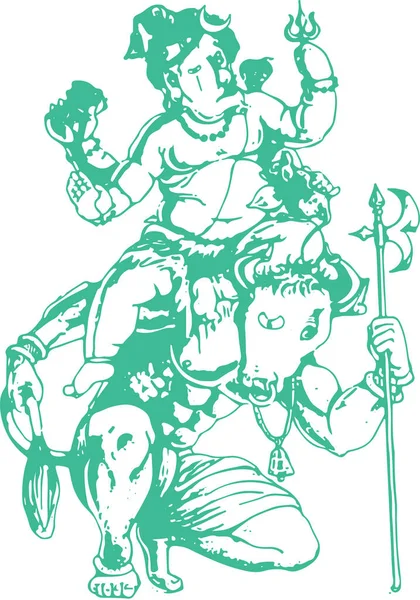 Drawing Sketch Hindu God Lord Ganesha Ganpati Creative Outline Editable — Stock Vector