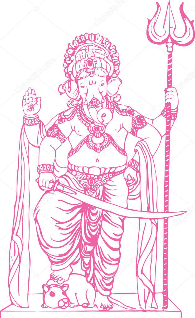 Drawing or Sketch of Hindu God Lord Ganesha or Ganpati Creative Outline Editable Vector Illustration