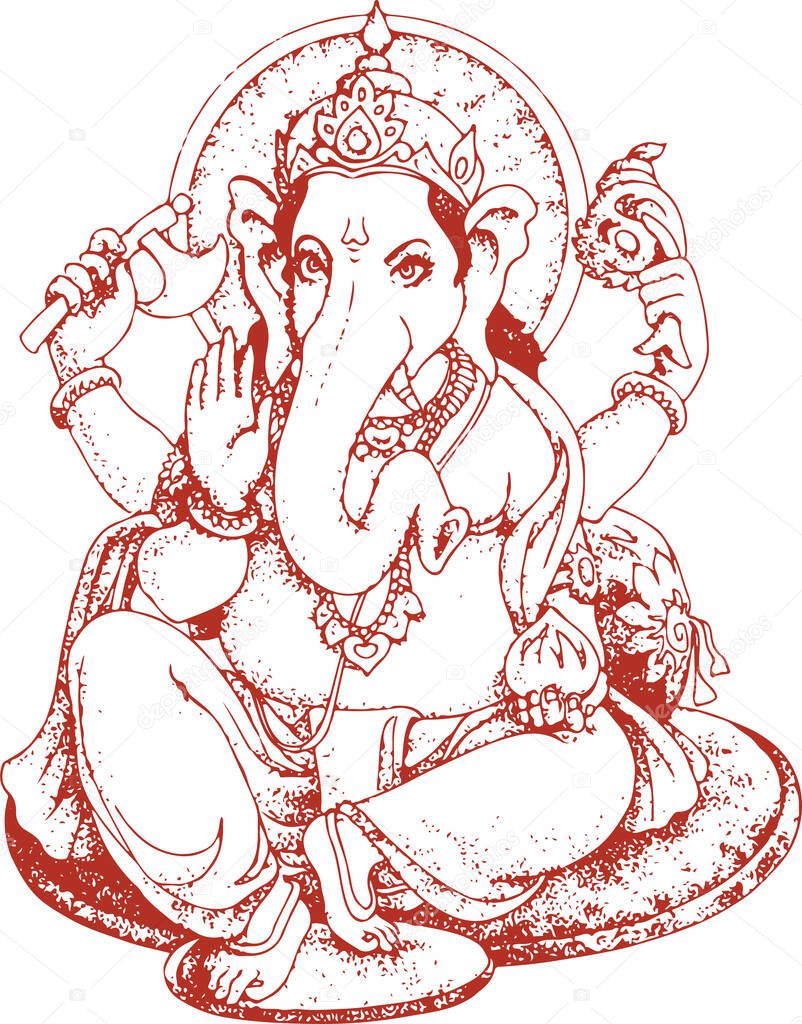 Drawing or Sketch of Hindu God Lord Ganesha or Ganpati Creative Outline Editable Vector Illustration