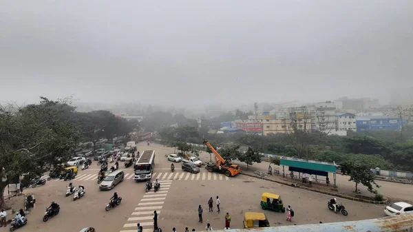 Bangalore Karnataka Índia Oct 2020 Vista Bonita Nevoeiro Círculo Sumanahalli — Fotografia de Stock