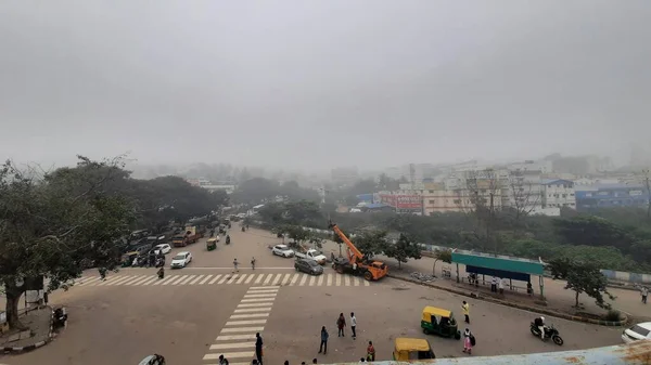 Bangalore Karnataka Índia Oct 2020 Vista Bonita Nevoeiro Círculo Sumanahalli — Fotografia de Stock