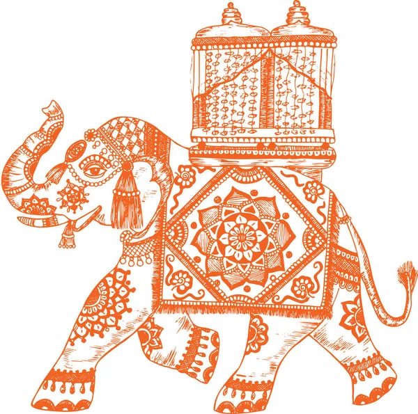 Dibujo Boceto Ambari Howdah Montado Elefante Principal Durante Procesión Jamboo — Vector de stock