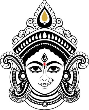 Tanrıça Chamundi 'nin ya da Durga Maa Ana Hattı Düzenlenebilir Vektör Resimlerinin Çizimi ya da Çizimi