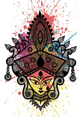 Tanrıça Chamundi 'nin ya da Durga Maa Ana Hattı Düzenlenebilir Vektör Resimlerinin Çizimi ya da Çizimi