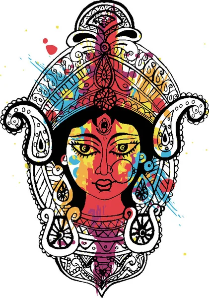 Drawing Sketch Goddess Chamundi Durga Maa Outline Editable Vector Illustration — стоковий вектор