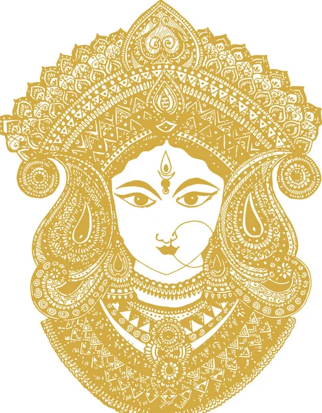 Drawing Sketch Goddess Chamundi Durga Maa Outline Editable Vector Illustration — Stock Vector