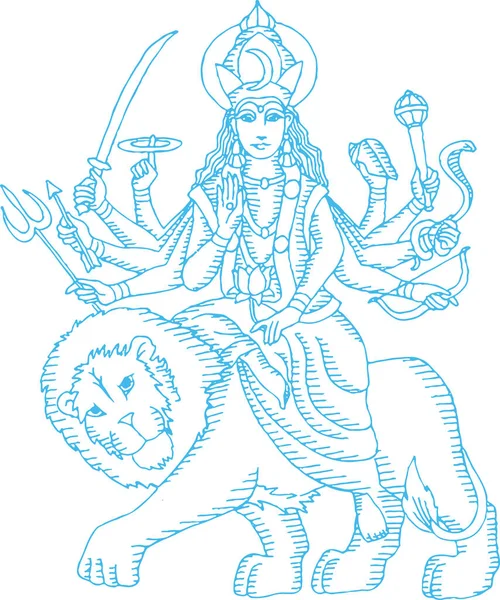 Drawing Sketch Goddess Chamundi Durga Maa Outline Editable Vector Illustration — стоковий вектор