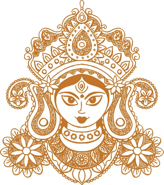 Zeichnung Oder Skizze Der Göttin Chamundi Oder Durga Maa Umriss — Stockvektor