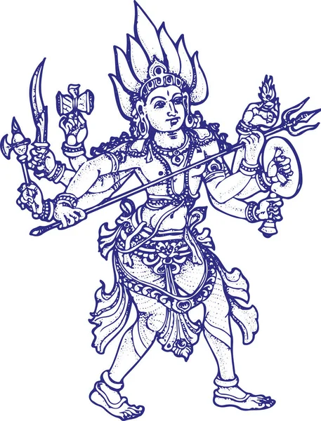 Dibujo Bosquejo Diosa Chamundi Durga Maa Esquema Editable Vector Ilustración — Vector de stock