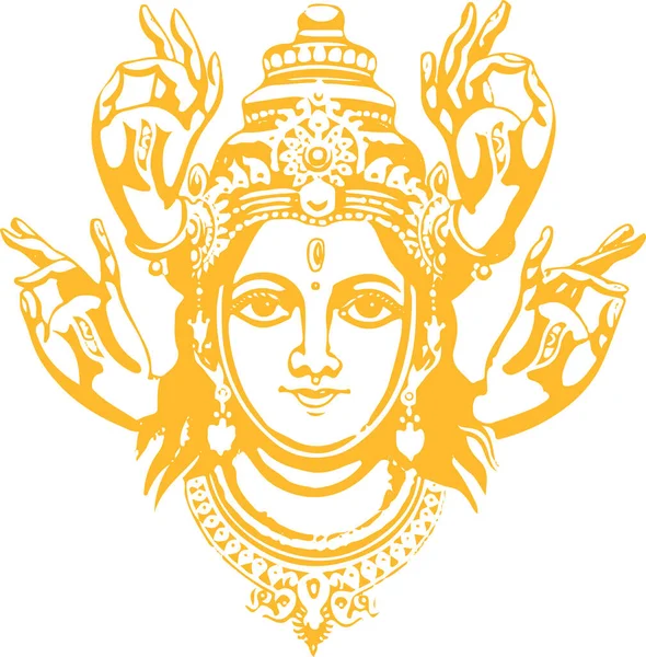 Dibujo Bosquejo Diosa Chamundi Durga Maa Esquema Editable Vector Ilustración — Vector de stock