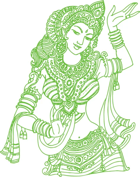 Desenho Esboço Deusa Chamundi Durga Maa Esboço Ilustração Editável Vetor — Vetor de Stock