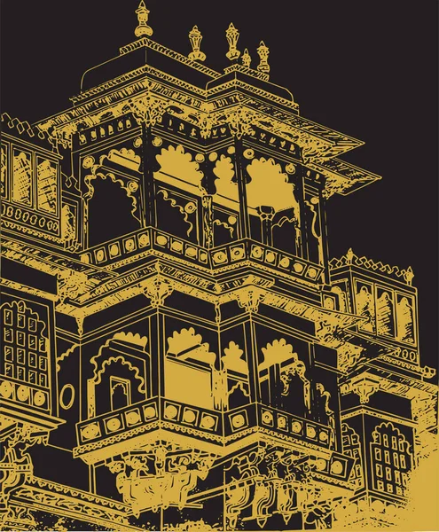 Royal Mysore Sarayı 'nın çizimi ya da çizimi Düzenlenebilir Vektör İllüstrasyonu